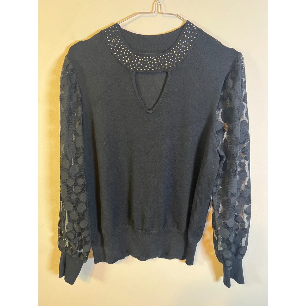 Alison Andrews Womens Sweater Rhinestone Mock Neck Black XL